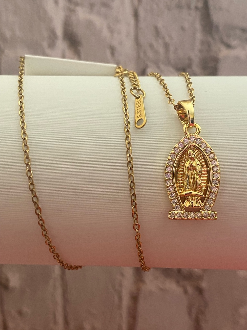 Gold Virgin Mary Guadeloupe Pendant Necklace